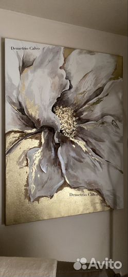 Большая картина с золотом,цветок с золотом,море