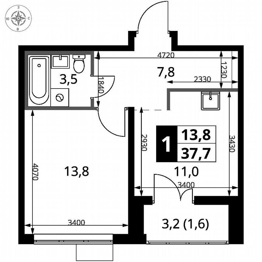 1-к. квартира, 37,7 м², 9/24 эт.