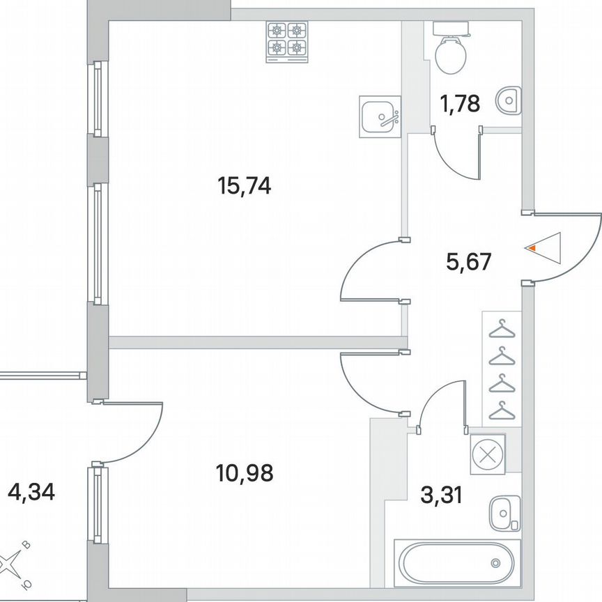 1-к. квартира, 38,9 м², 2/4 эт.