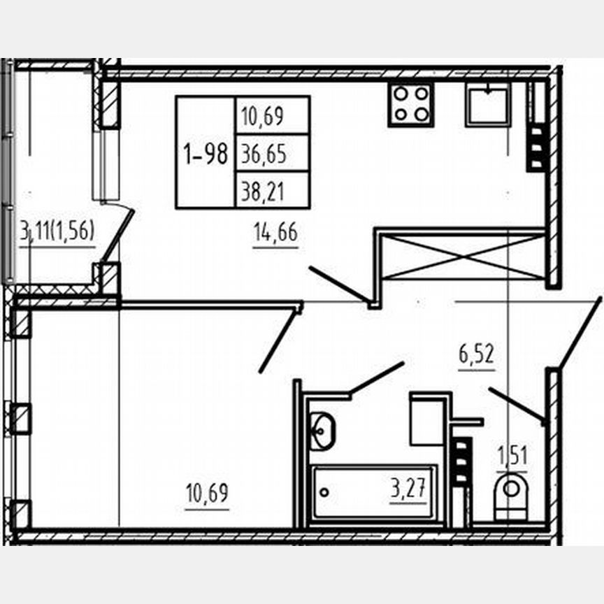 1-к. квартира, 36,7 м², 4/4 эт.