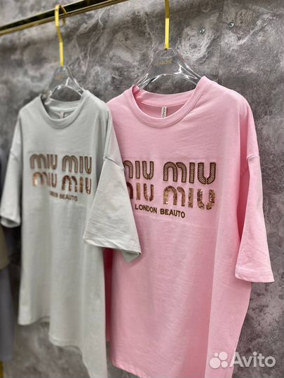 Футболка Miu Miu паетки Оверсайз