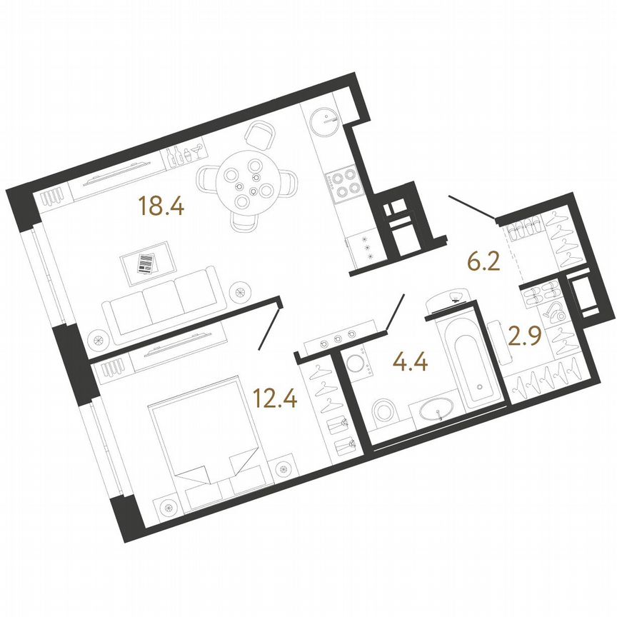1-к. квартира, 44 м², 6/12 эт.