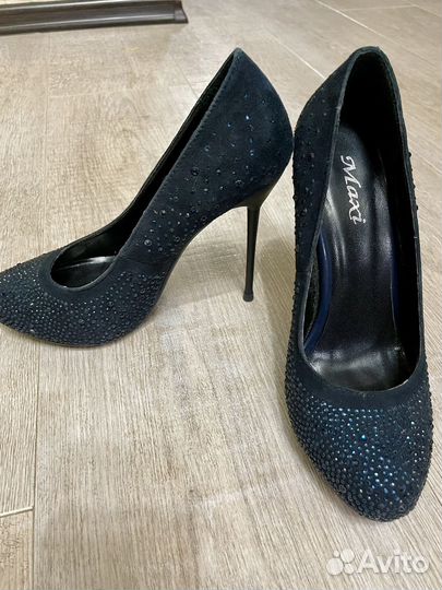 Синие сверкающие туфли 34,5-35