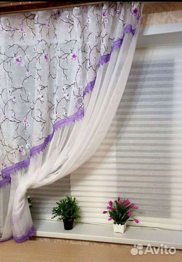 Тюль лёгкие красивые шторы из вуали на кухню