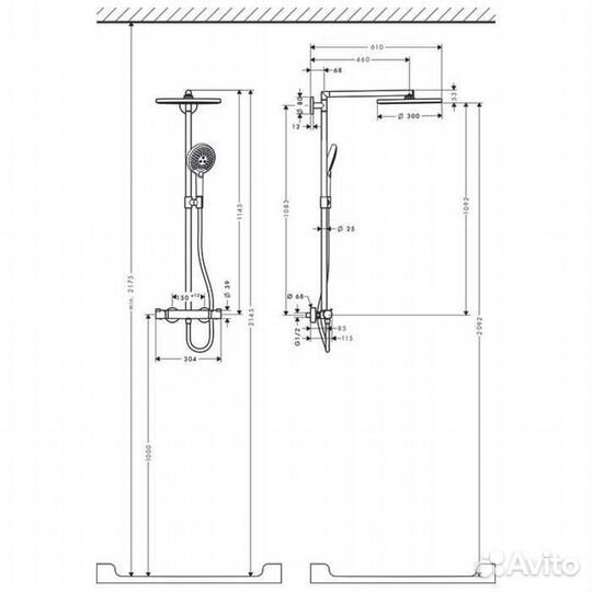 Hansgrohe Raindance S Showerpipe 300мм 1jet Душева