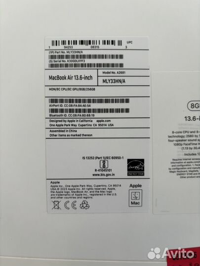 Новый Apple Macbook Air 13 m2 8/256, черный