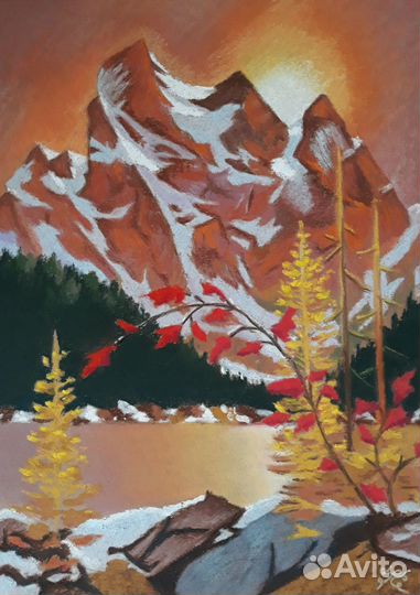 Картина сухой пастелью. Осенний каньон