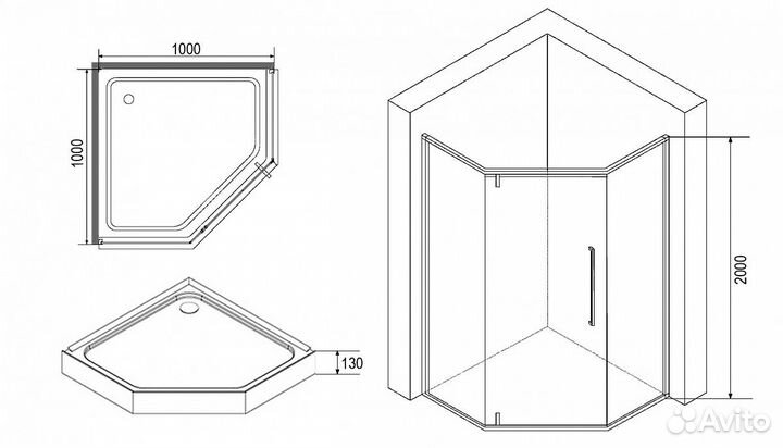 Душ. Стенка Loranto 100cm cs-816s b 100*100*200