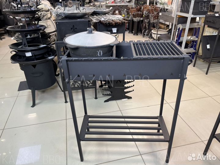 Мангал 3 мм с решеткой + казан чугунный 6 л