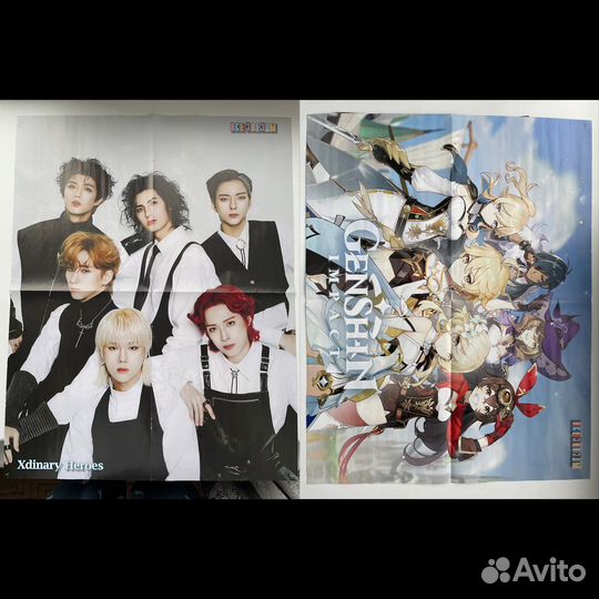 Плакаты kpop, аниме, genshin impact и др