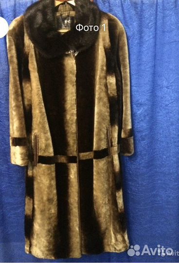 Шуба мутон, воротник норка