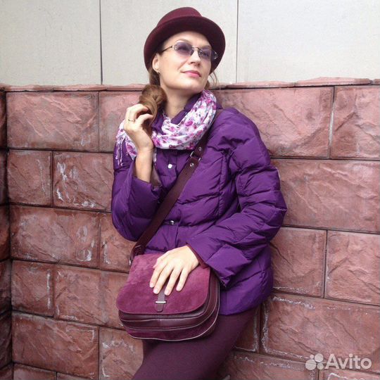 Сумка бордовая, брендовая нат. кожа,замша