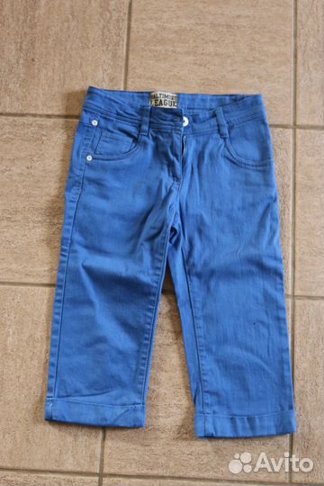 Удлиненные шорты бриджи синие джинсовые