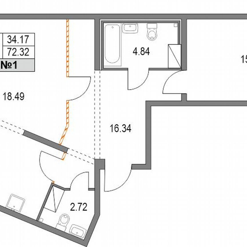 2-к. квартира, 72,4 м², 2/21 эт.