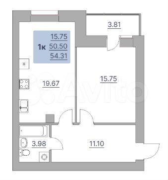 1-к. квартира, 54 м², 7/10 эт.