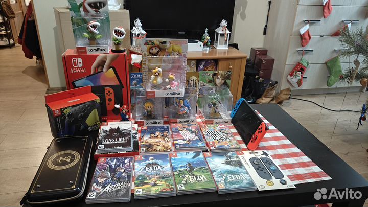 Nintendo Switch Oled+аксессуары+картриджи+амибо