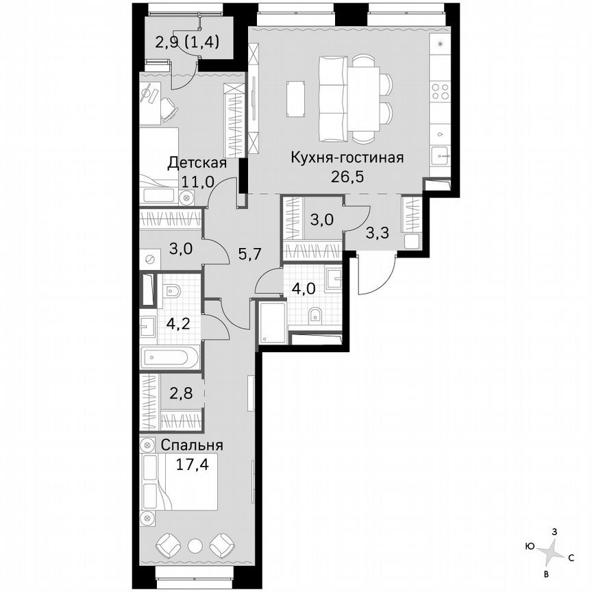2-к. квартира, 82,3 м², 28/28 эт.