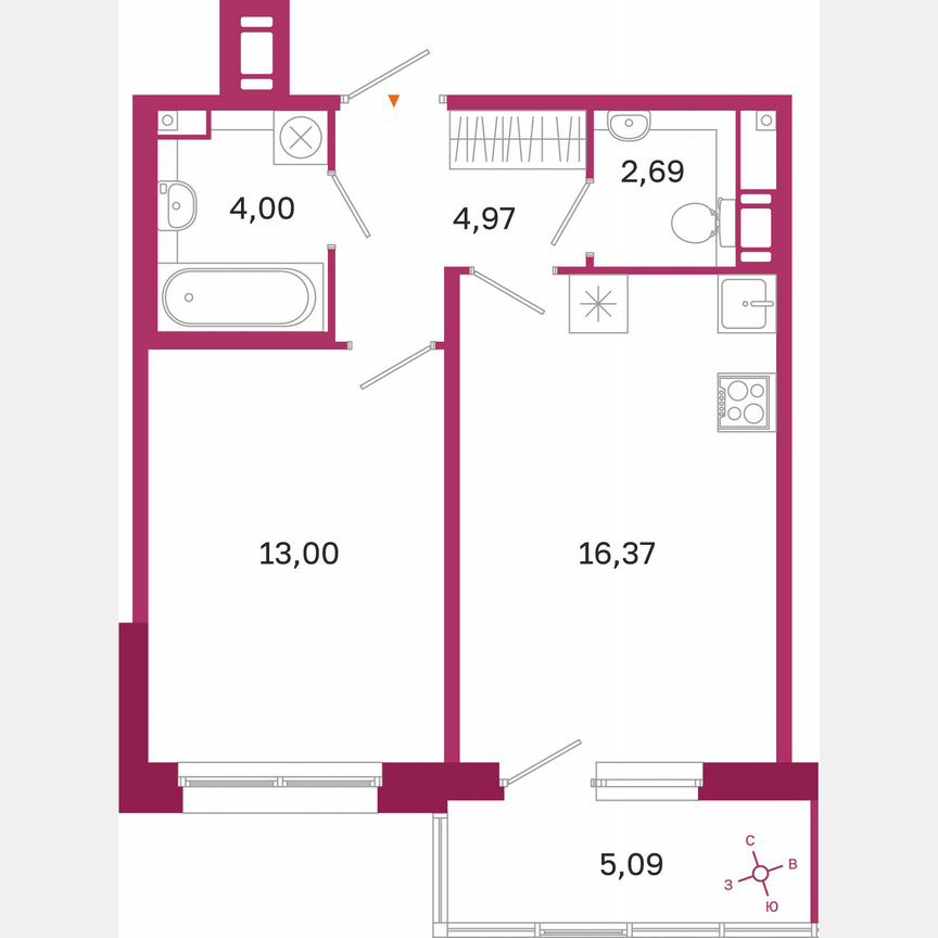 1-к. квартира, 42,6 м², 9/10 эт.