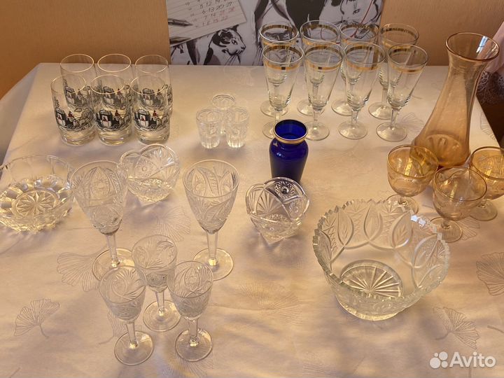 Посуда ссср, хрусталь, фужеры, стопки, вазы, штоф