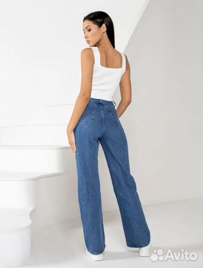 Женские новые джинсы прямые с высокой посадкой
