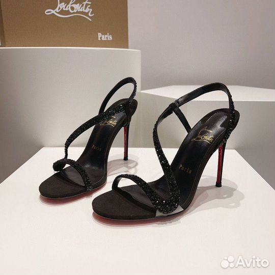 Босоножки Christian Louboutin кожа стразы чёрные