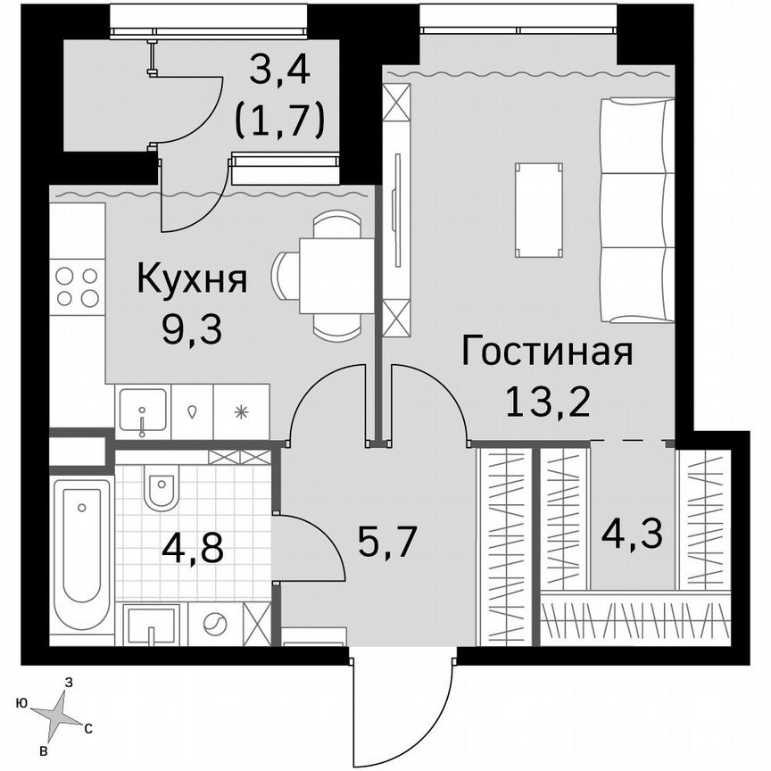 1-к. квартира, 39 м², 44/46 эт.