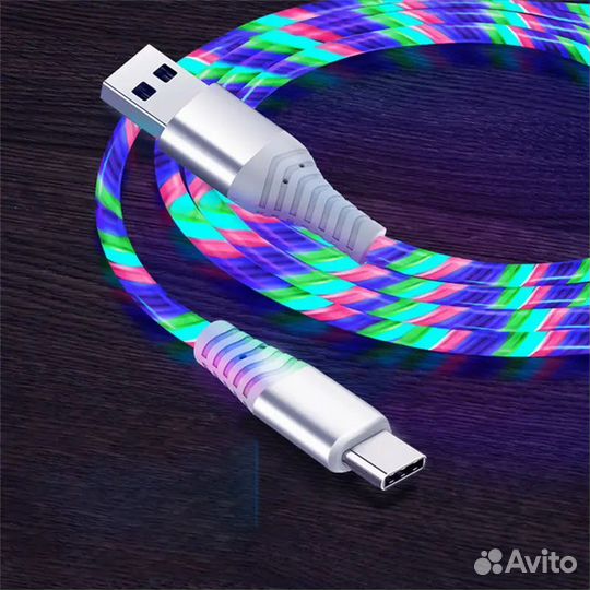 Кабель micro USB для зарядки, светящийся 1 метр