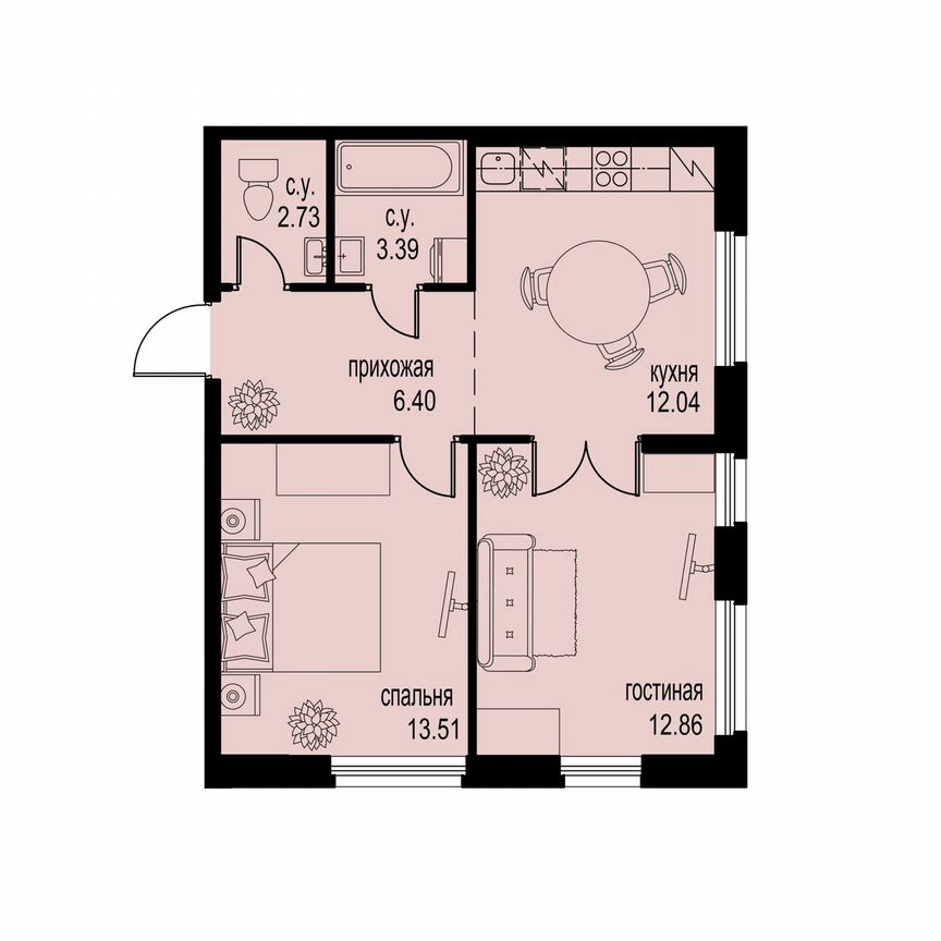 2-к. квартира, 50,9 м², 2/12 эт.