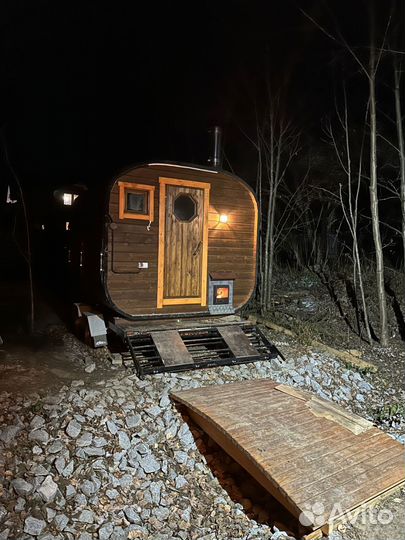 Баня бочка с купелью на прицепе в аренду
