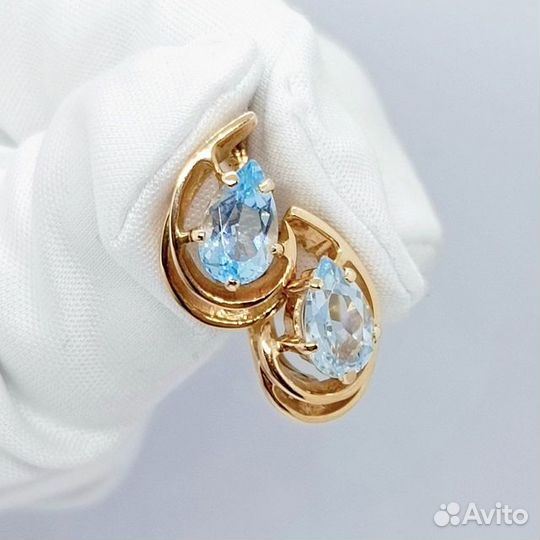 Серьги с синтетическим камнем Золото