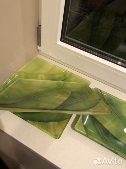 Тарелки квадратные зеленые Luminarc