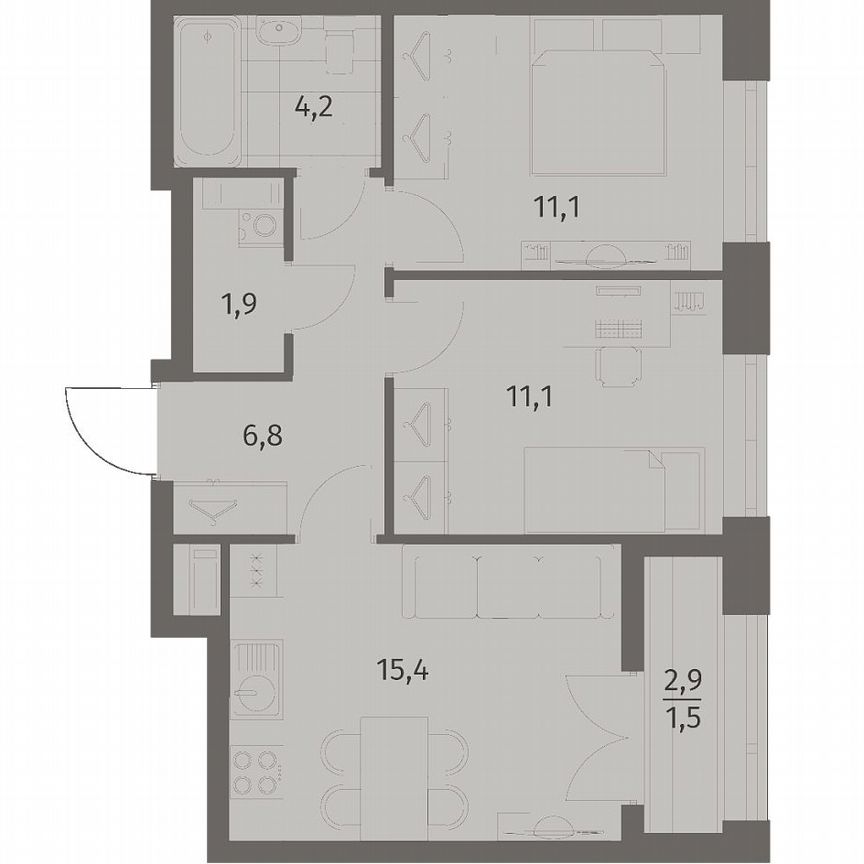 2-к. квартира, 52,1 м², 9/11 эт.