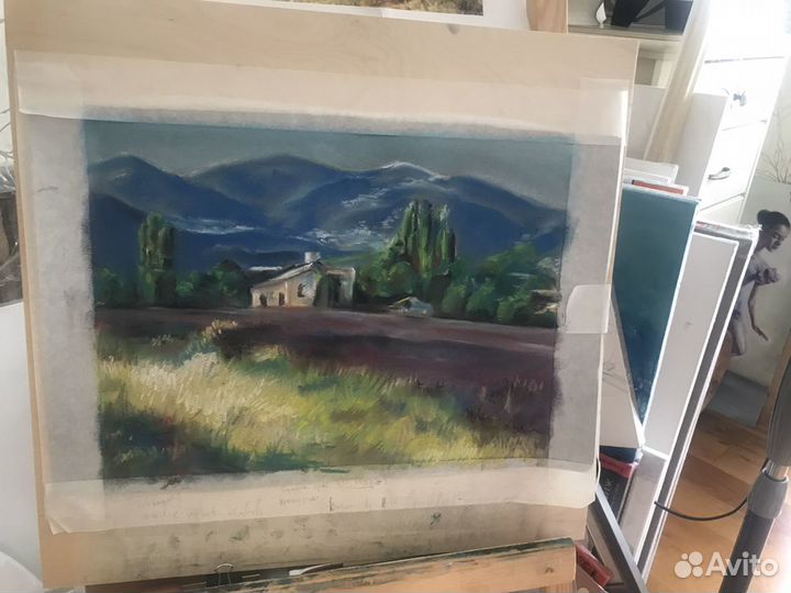 Картина пастель, 40х20, этюд, пейзаж/прованс