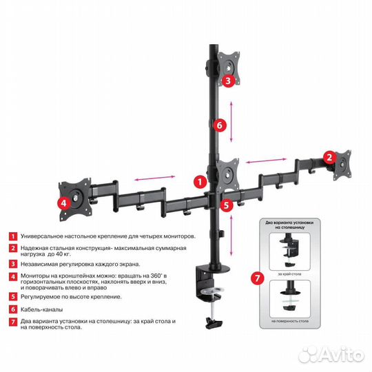 Кронштейн для 4 мониторов настольный
