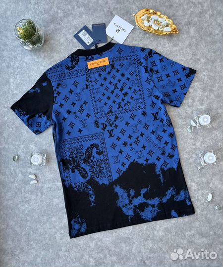 Louis Vuitton футболка синий рисунок S M L XL XXL