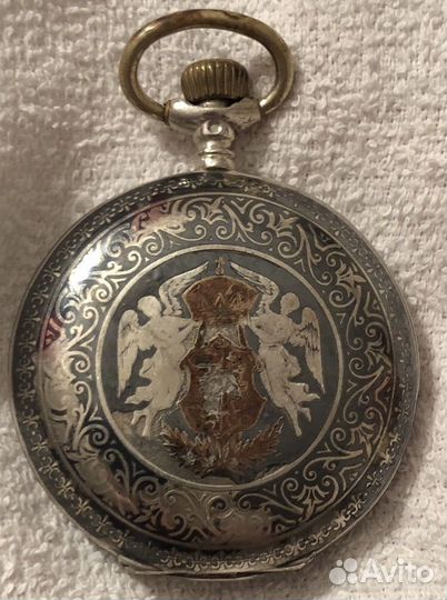 С сюжетомСеребряные карманные часы Perret & Fils B