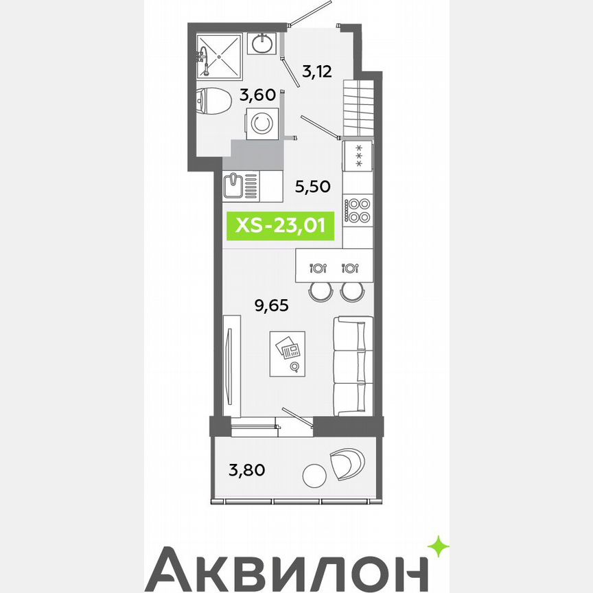 Квартира-студия, 23 м², 4/12 эт.