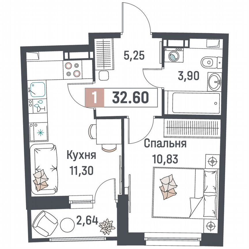 1-к. квартира, 32,6 м², 10/18 эт.