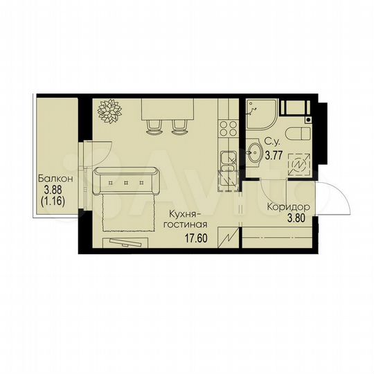 Квартира-студия, 26,3 м², 6/12 эт.