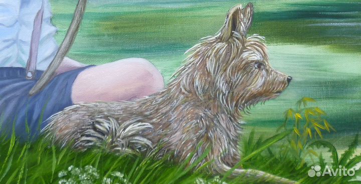 Картина маслом. Верные друзья. Мальчик с собакой