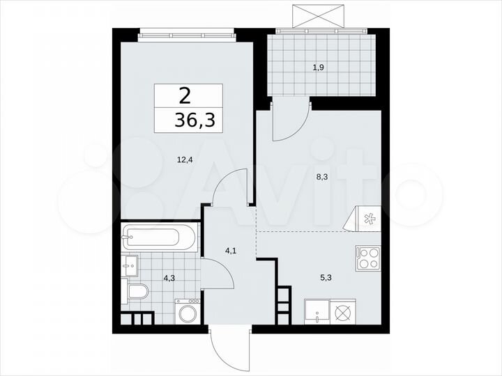 2-к. квартира, 36,3 м², 10/19 эт.