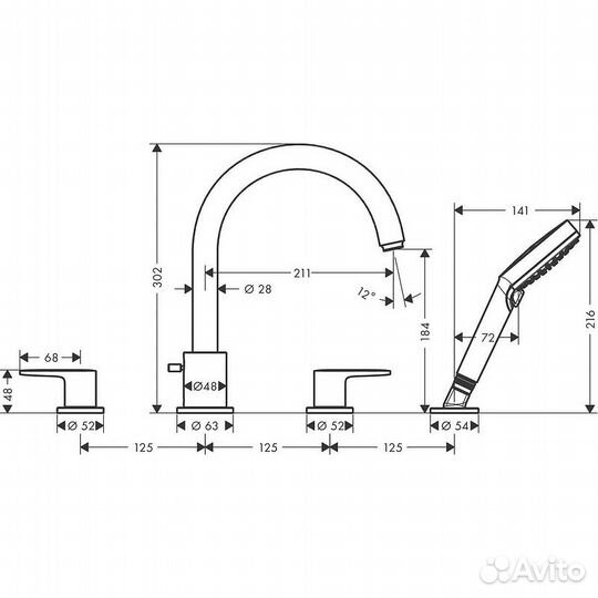 Смеситель для ванны hansgrohe 71456000 Хром