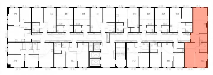 3-к. квартира, 62,2 м², 17/25 эт.