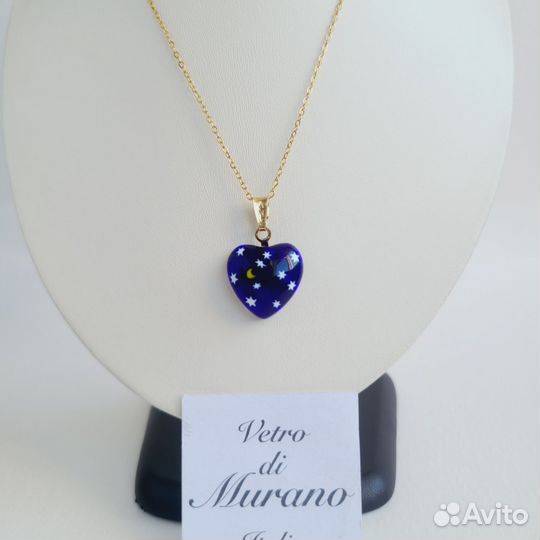 Сердце позолоченный кулон Муранское стекло
