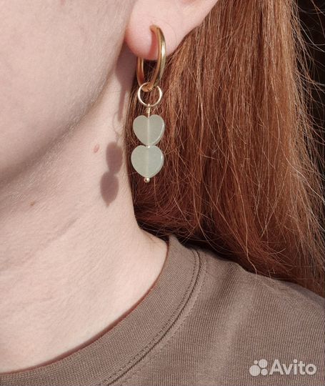 Серьги конго с сердечками из авантюрина