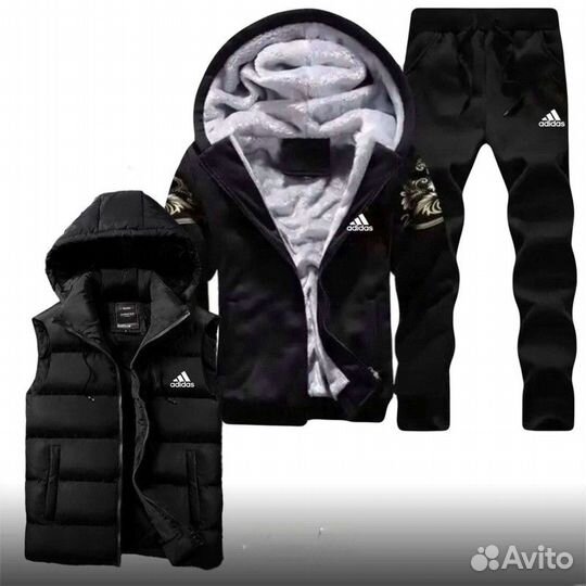 Спортивный костюм тройка Adidas мех флис
