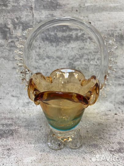 Ваза. Корзинка. Цветное стекло. СССР