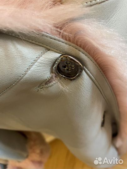 Дубленка голубая с розовым мехом