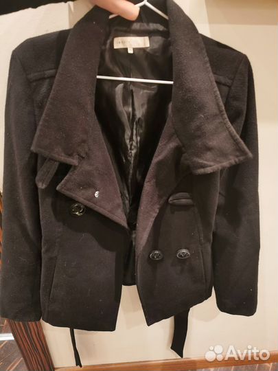 Чёрное пальто укороченное, женское, размер 46