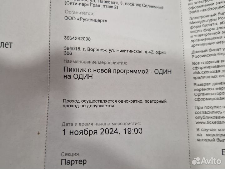 Билеты на концерт пикник воронеж